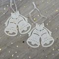 White glittery Christmas bell ornaments with ribbon ties and hollow dot detailing - Crystal White Bell 2Pcs