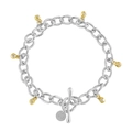 S925 Sterling Silber Kettengliedarmband mit Goldanhänger und OT-Verschluss für Damen - 925er Silber / Weißgold + 18 Karat Gold