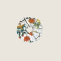 Silk-like satin scrunchie with vintage floral and bird prints in warm orange and gold - Style 3 - White Floral Bird