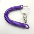 Purple flexible plastic coil keychain with metal swivel hook and ring for security - Purple