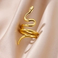 Minimalist vintage snake wrap ring in gold finish on champagne silk fabric background - Style 1-Simple Spiral / Gold