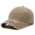 Casquette de baseball kaki vintage avec visière usée et broderie Lucky 3D - Réglable / Kaki