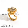 18k gold plated titanium ring featuring textured band with large pearl and crystal ball - US 6 / Irregular Pearl Diamond Ball Style (TR4324)