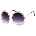 Retro double-circle gold metal sunglasses with purple gradient lenses for women - Silver Frame Grey Gradient C6