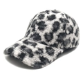Detalle de gorra de béisbol con estampado de leopardo y textura de felpa cálida - Estilo de Seis Paneles Parte Superior Redonda Visera Curva / Leopardo Negro Blanco Gris (3#)