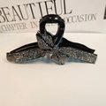 Elegante pinza per capelli nera con fiocco scintillante di strass argentati - Strass Grigio Minerale