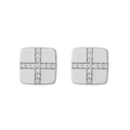Detailed macro shot of square silver stud earrings featuring cross-set zircon stones - Platinum Square 1 Pair