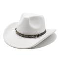 Chapeau de cowboy blanc en feutre avec ruban tissé ethnique et boucle métallique - Blanc
