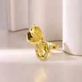 Detailed macro view of gold-plated butterfly wing ring with a matte brushed texture finish - Gold Artistic Butterfly Petal Ring (JZ6761G) / Adjustable Open