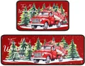 Christmas kitchen rug set featuring red trucks and trees with non-slip backing details - 40*60cm / Christmas Style 9
