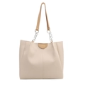 Off-white large capacity tote bag with light brown handles and silver chain links - No Pendant / Khaki