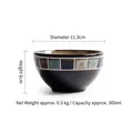 Japanese style ceramic bowl with black glaze and blue geometric pattern, 300ml capacity - 4.5 Inch / Blue Plaid
