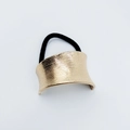 Minimalist golden metal hair tie with brushed texture and black elastic ponytail holder - Curved Brushed Half-Tube (Hair Tie 31)