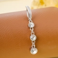 Silver belly button ring with three vertical round clear cubic zirconia stones - Triple Rhinestone (Silver White)