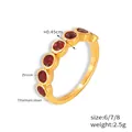 Bague en acier titane doré ornée de pierres de zircon rouge pour femmes - Or-Zirconium Rouge