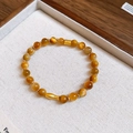 Golden cat eye stone beaded bracelet featuring a small lucky fish charm and gold metal bead - Small Fish Tiger Eye Beaded Style (4#)