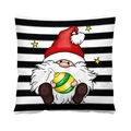 Christmas cushion cover featuring a cute gnome with a red hat and holiday ornaments - Style 36-Striped Background Sitting Gnome with Ball