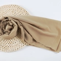 Light khaki chiffon hijab scarf with pearls on a woven mat for elegant styling - 111