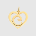 Minimalist gold heart-shaped stainless steel pendant with artistic spiral C-shaped design - Letter C / Gold