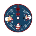 Blue Christmas tree skirt featuring Santa Claus, snowman motifs and red ribbon ties - 90CM Tree Skirt Blue Snowman Blessing