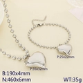 Set gioielli cuore in acciaio inossidabile argento con misure della catena a sfere - Collana con Perline a Cuore (KN292587-Z) / Color Acciaio