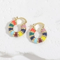 Colorful oil-dripped C-shape hoop earrings with gold plating and multicolor enamel - Ear Buckle / Multicolor (14K Gold Plated)