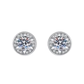 Silver geometric earrings featuring a round moissanite center with star-shaped hollow design - TED341-Star Hollow Halo Studs
