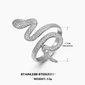 Adjustable snake ring in silver-toned stainless steel with realistic scale texture - Snake Style (ZN141S) / Silver