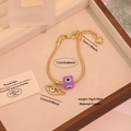 Bracciale a catena serpente dorata con perla occhio viola e ciondolo con diamanti - Malocchio Viola (1# Viola)