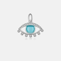Dettaglio macro del ciondolo Evil Eye in argento S925 con pietra blu e micro-zirconi - Placcato Platino Malocchio / Argento 925