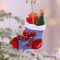 Christmas stocking resin ornament featuring red blue accents and star top decoration - Christmas Stocking Bag