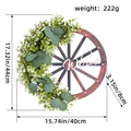 Wooden wagon wheel Christmas wreath with eucalyptus and white Welcome sign plaque - W3-11 Green Leaves Welcome Wheel