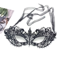 Elegant black lace masquerade mask with sparkling rhinestones and ribbon ties for women - One Size / Black (Gauze Tie)