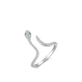 Adjustable S925 sterling silver snake ring with white zircon stones and green gem eyes - Adjustable Open / Silver