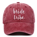 Vintage washed cotton baseball cap in burgundy with white bride tribe embroidery - Adjustable / Burgundy