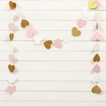 Golden glitter, pink and white heart-shaped paper garland for birthday party decoration - 2 Meters / Gold White Pink Hearts