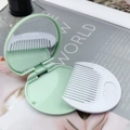 Portable mint green chocolate biscuit mirror and white comb set for travel - Mint Green