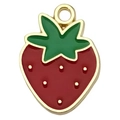 Red enamel strawberry charm with gold leaf detail for DIY jewelry making - Strawberry 19x14mm