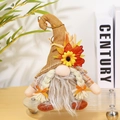 Détail macro du gnome de récolte de Thanksgiving avec tournesol et feuilles d'érable - Gnome Sans Visage Chapeau Beige LED Femelle