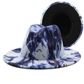 Detailed close-up showing blue and white tie-dye pattern on wide brim fedora hat - M (56-58cm) / 01 Blue and White Tie-Dye