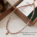 Ethnic style colorful beaded necklace with pink gemstone pendant and gold extender - Rhodochrosite Pendant Necklace XL0737