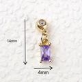 Macro detail of a 14mm x 4mm gold-plated purple gemstone charm pendant for jewelry DIY - Gold Purple Gem Pendant