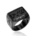 Men's black stainless steel signet ring with FTW relief and punk industrial screw details - US 7 / FTW Letter Style / Black