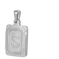 Pendentif carré argenté avec lettre S et texture rayons de soleil en acier titane 18K - Lettre S