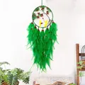 Green handmade tree of life dreamcatcher with natural feathers and crystal beads - Hawthorn Summer