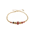 Bracciale artigianale in pietre naturali con gemme rosse e perline placcate oro - Bracciale con Perline in Pietra Naturale Marrone Rossastro (SB22101402)