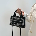 Chic leopard print small square handbag with silver zipper and long leather tassels - Black