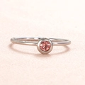 Silver stainless steel ring featuring a round pink birthstone in a bezel setting - US Size 7 / Steel-Light Pink (Oct)