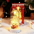 Christmas glass dome with LED tree and reindeer figure on a white base in snowy scene - Window Box White Base White Tree + Santa + Car + Reindeer
