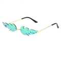 Chic rimless flame shaped sunglasses with blue-green gradient lenses and gold metal arms - Green